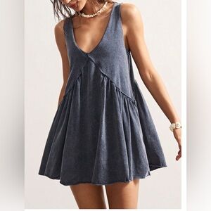 Boho V-Neck Loose Knit Short Dress Gray